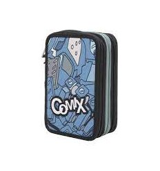 Astuccio 3 zip comix flash azzurro